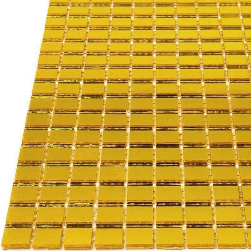 0 8" Yellow Gold Mini Mirrored Squares Glass Tile