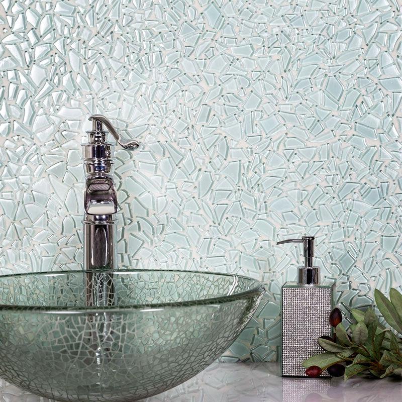 Diamond Aqua Glass Pebble Mosaic Tile Bathroom Vanity Wall 
