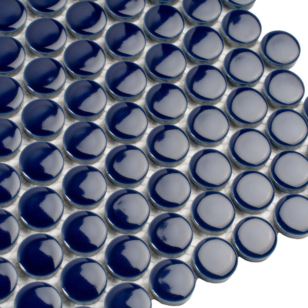 Navy Blue Buttons Porcelain Penny Round Tile