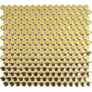 Metallic Gold Buttons Porcelain Penny Round Tile