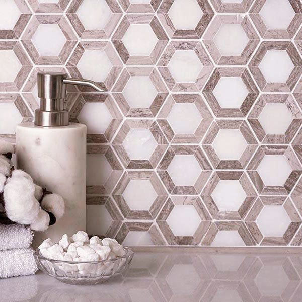 Wood look marble hexagon wall tile for bathrooms and kitchens