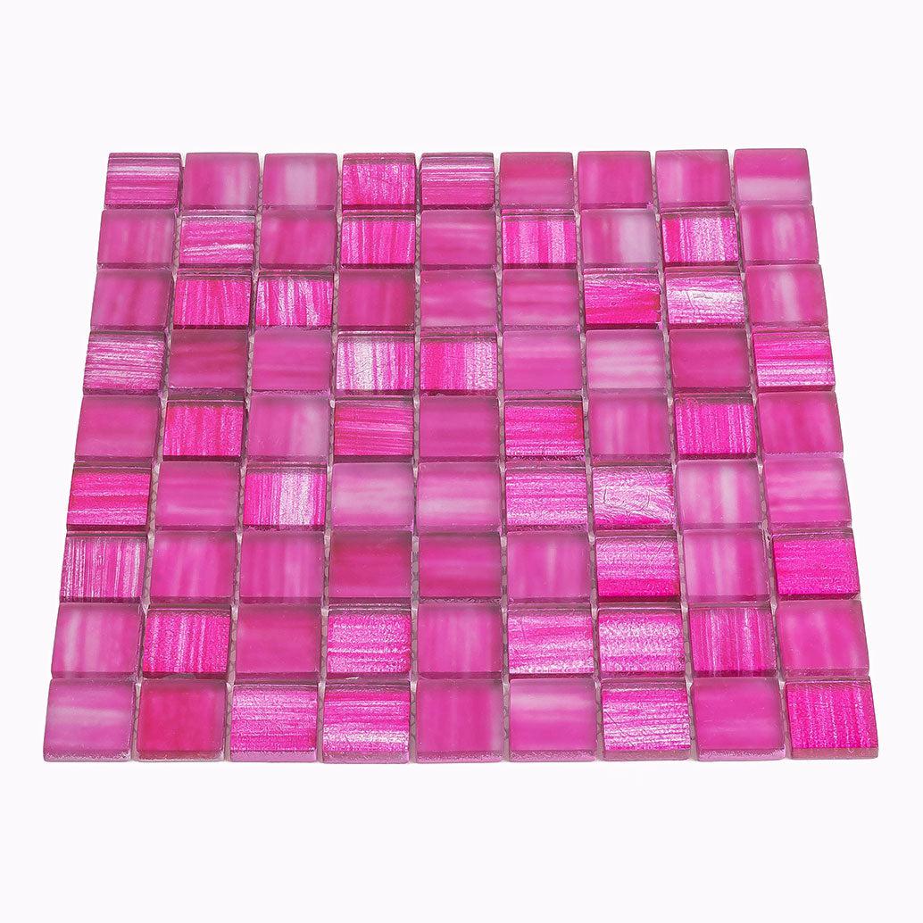 Pink Foil Glossy And Frosted Square Mosaic Tile