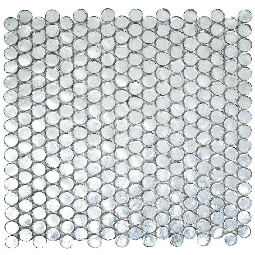 Silver Glass Penny Round Mosaic Tile