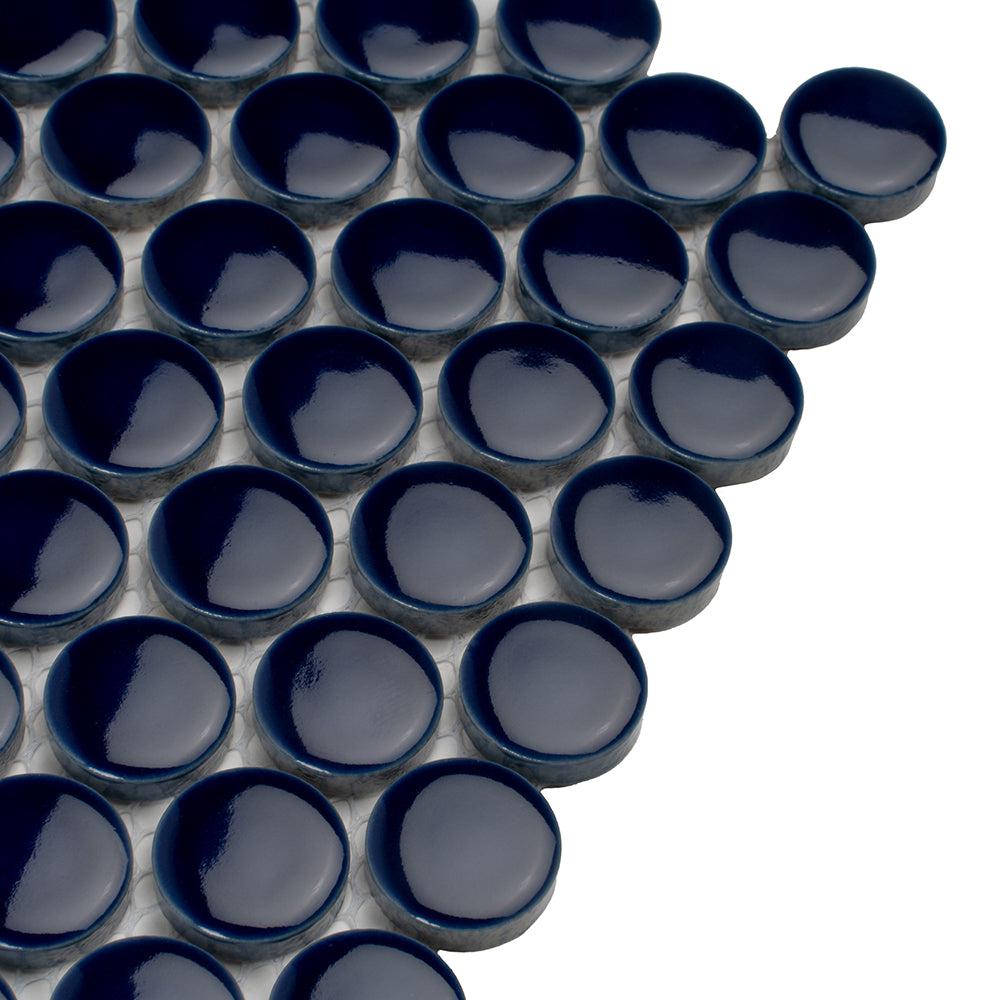 Navy Blue Buttons Porcelain Penny Round Tile