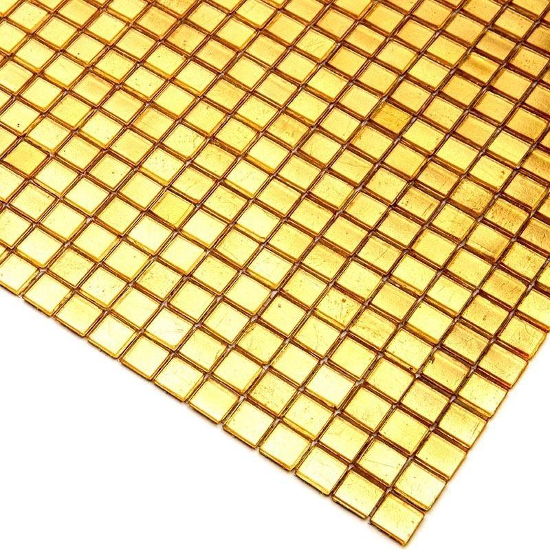 Foiled Yellow Gold Squares Glass Tile