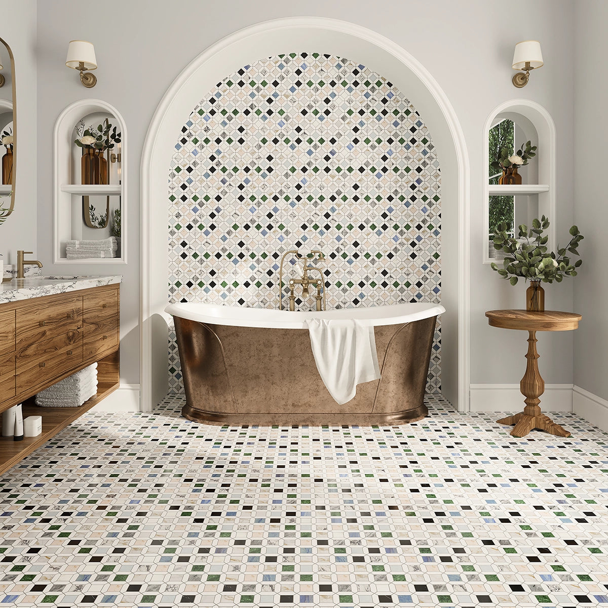 Geometria Marble Multicolor Octagon Mosaic Tile Tile Club