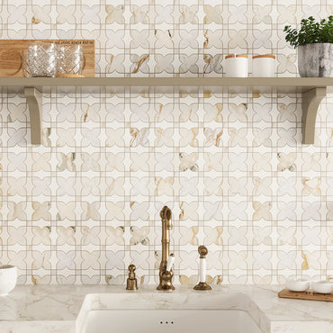 Geometria Marble Neutral Stars Mosaic Tile