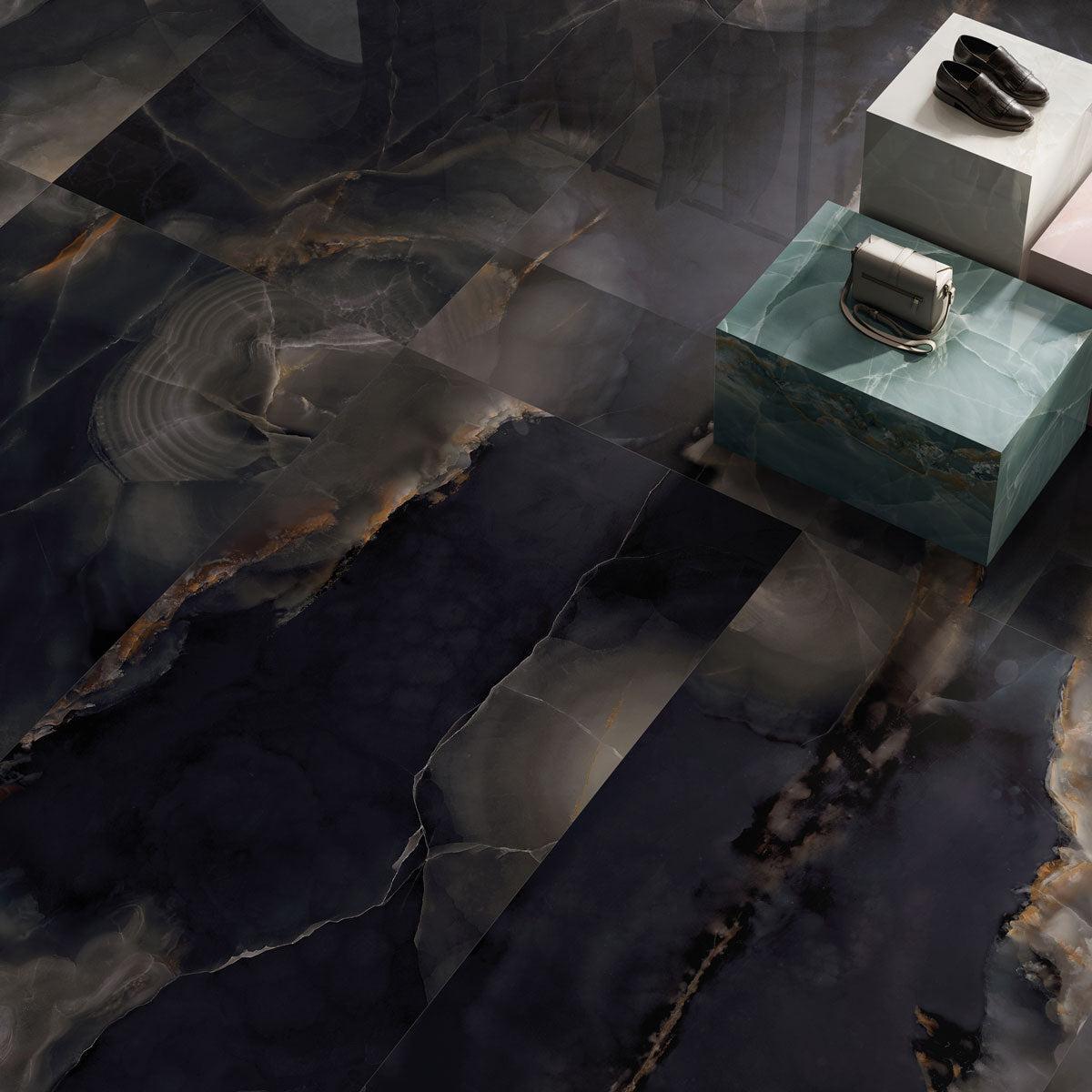 Black Polished Onyx Slab Universe Black Polished Granite Slabs SNB