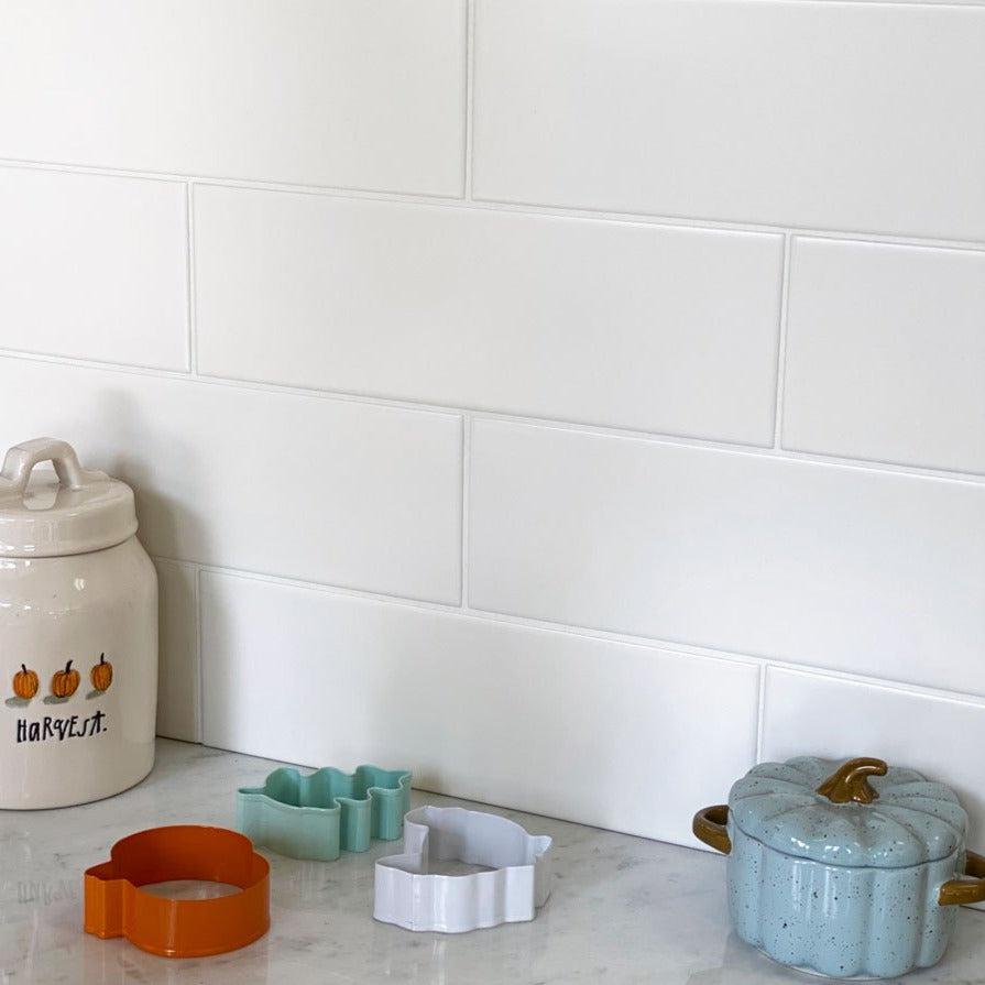 Classic Matte White Subway Tile Wall for a Kitchen Backsplash