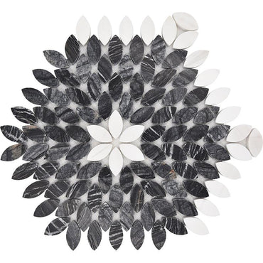 Santorini Black & White Petals Marble Mosaic Tile