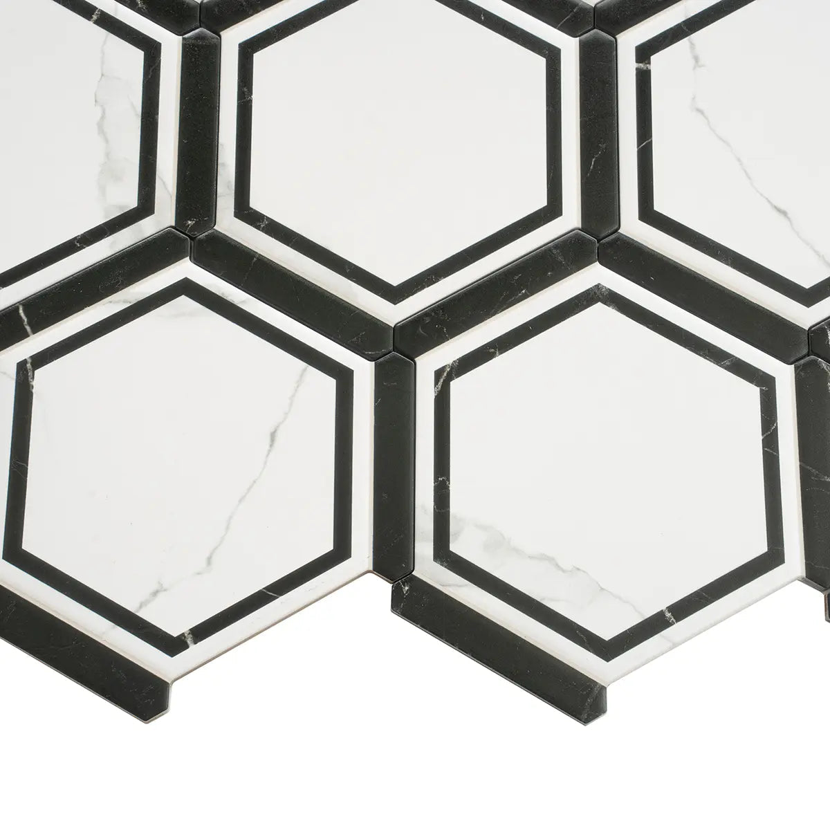 Montura White and Black Marbled Porcelain Hexagon Tile