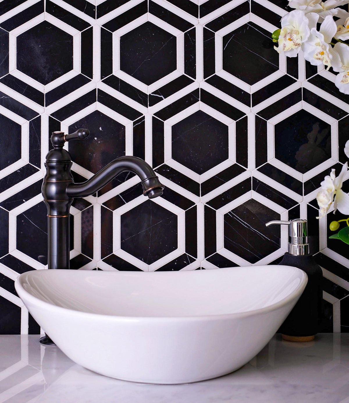 black and white hexagon tile