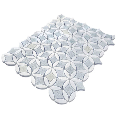 Roman Flower Blue Celeste Marble Mosaic Tile