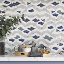 Santorini Blue Wave Marble Mosaic Tile Backsplash
