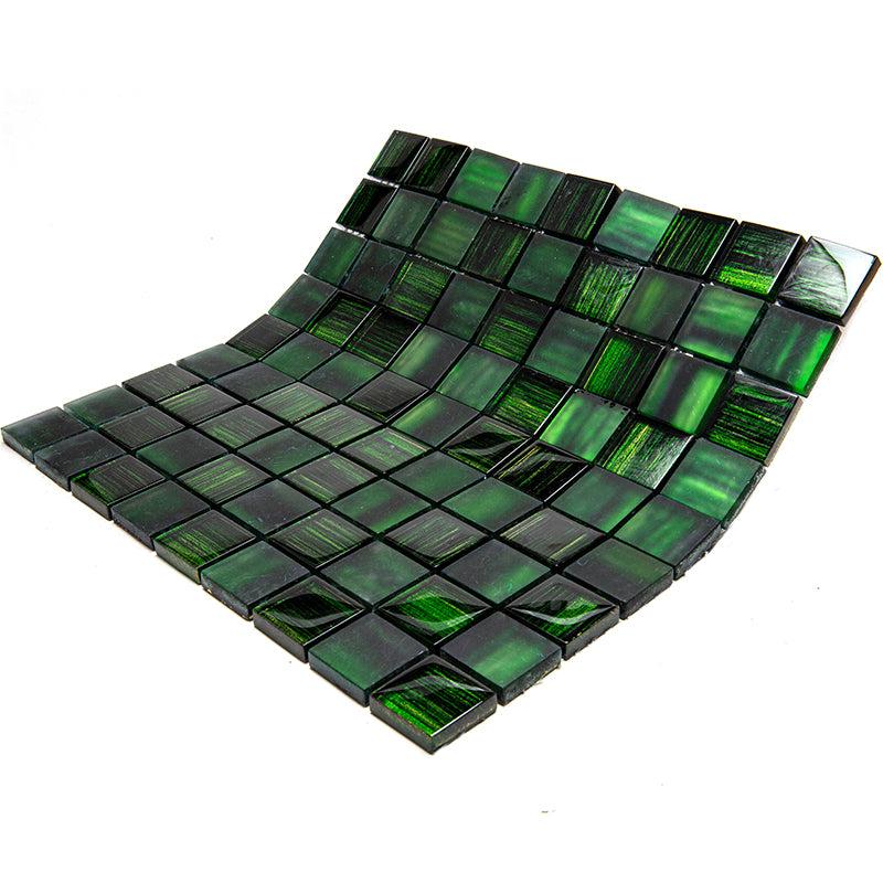 Emerald Green Foil And Frosted Square Mosaic Tile