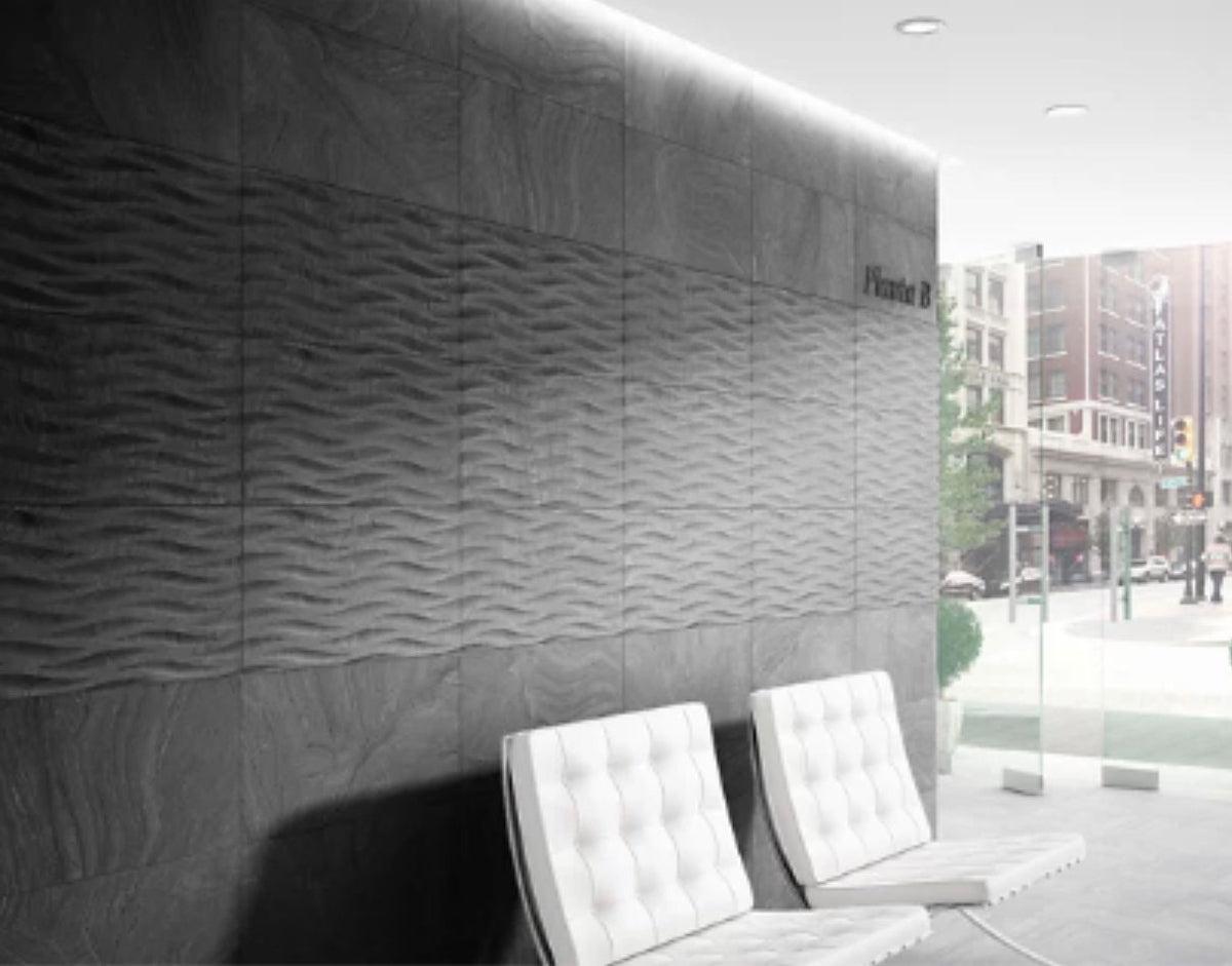 Dark grey textured 3d wall tile