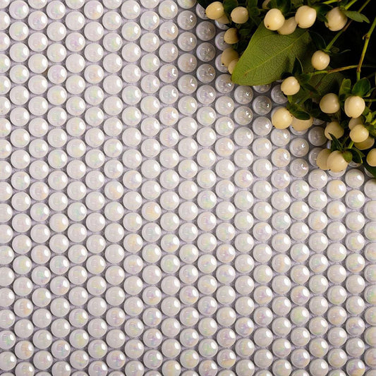 White Pearl Penny Recycled Glass Mosaic Tile