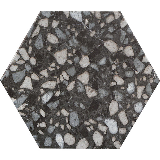 Black and White Chic Terrazzo Hex Porcelain Tile