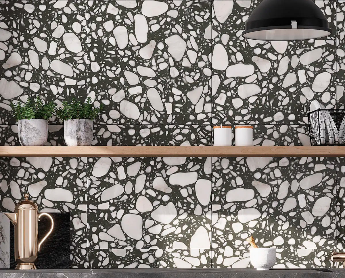 Black and White Terrazzo Backsplash