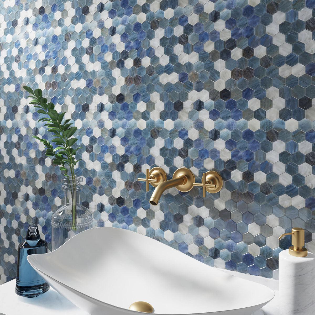 thumbnail image 2 of 15 Sheets Cobalt Blue Hexagon Porcelain Mosaic Tile – 12x12 Sheets – Glossy Finish 2 of 4