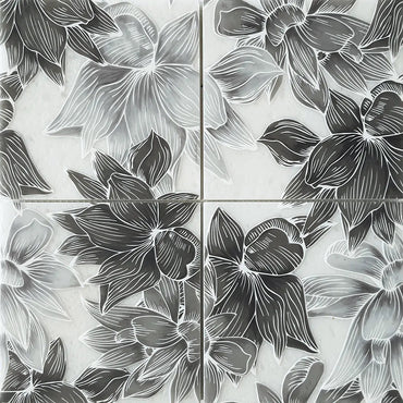 Bluma Floral Gray Etched Marble Mosaic