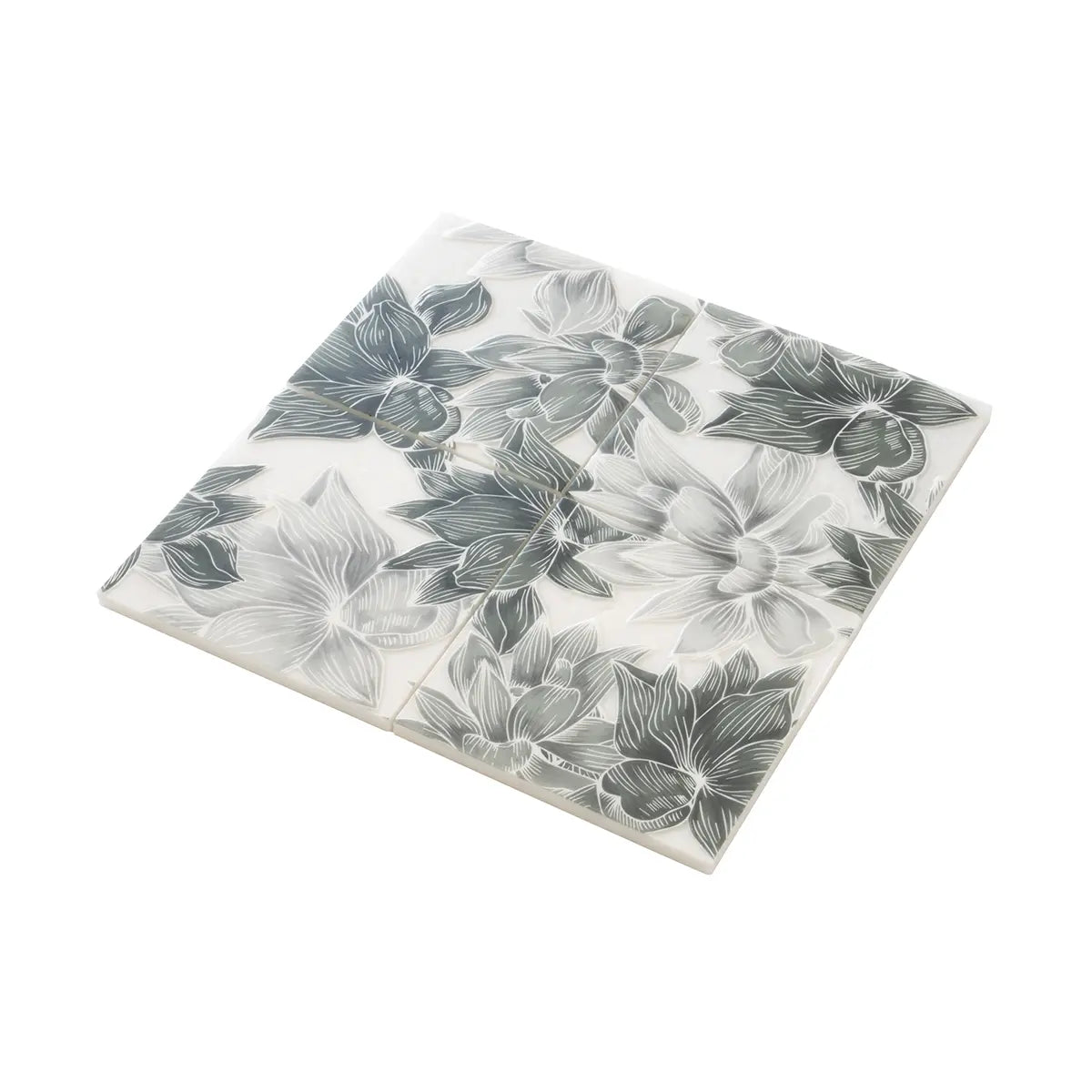 Bluma Floral Green Etched Marble Mosaic