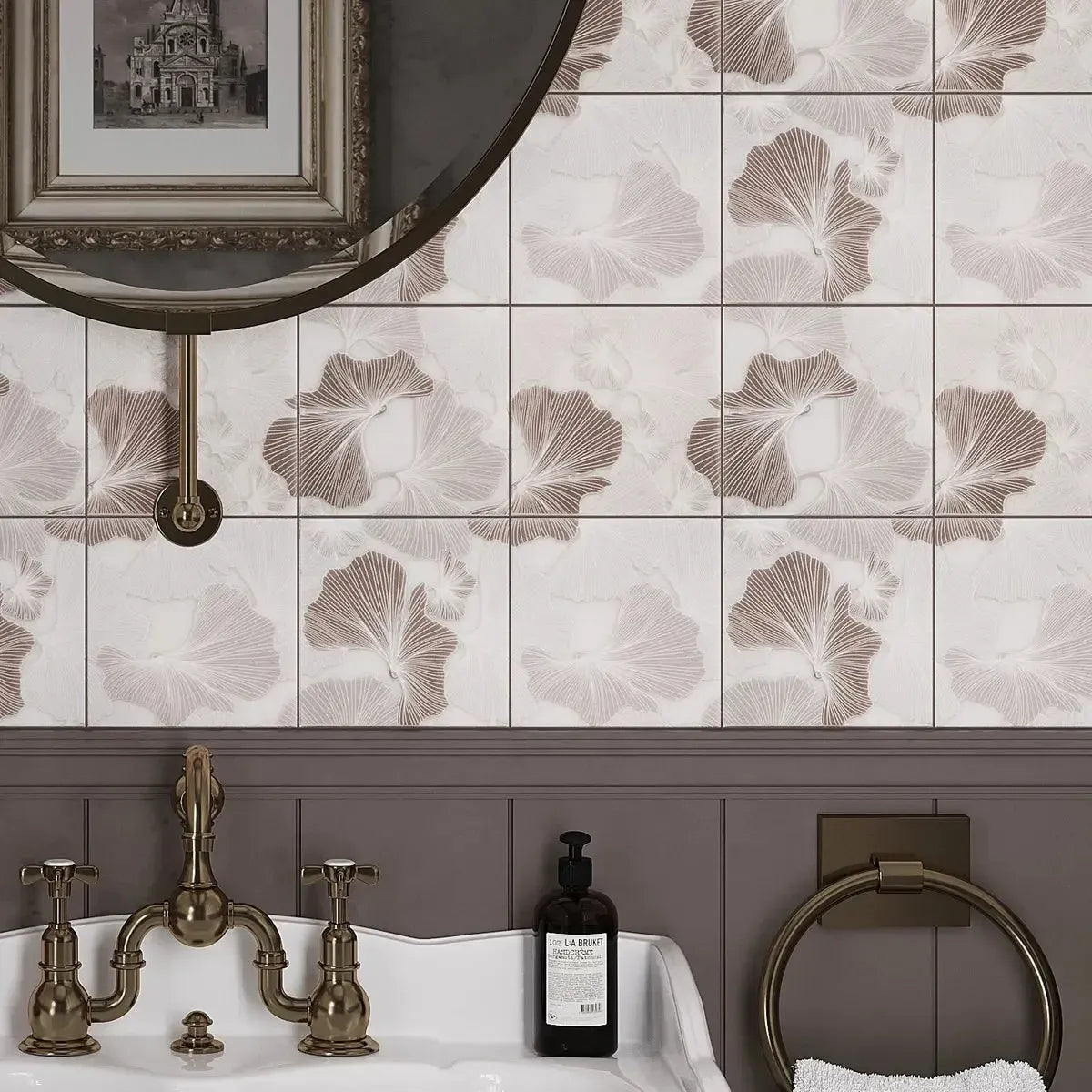 Bluma Gingko Taupe Etched Marble Mosaic | Tile Club