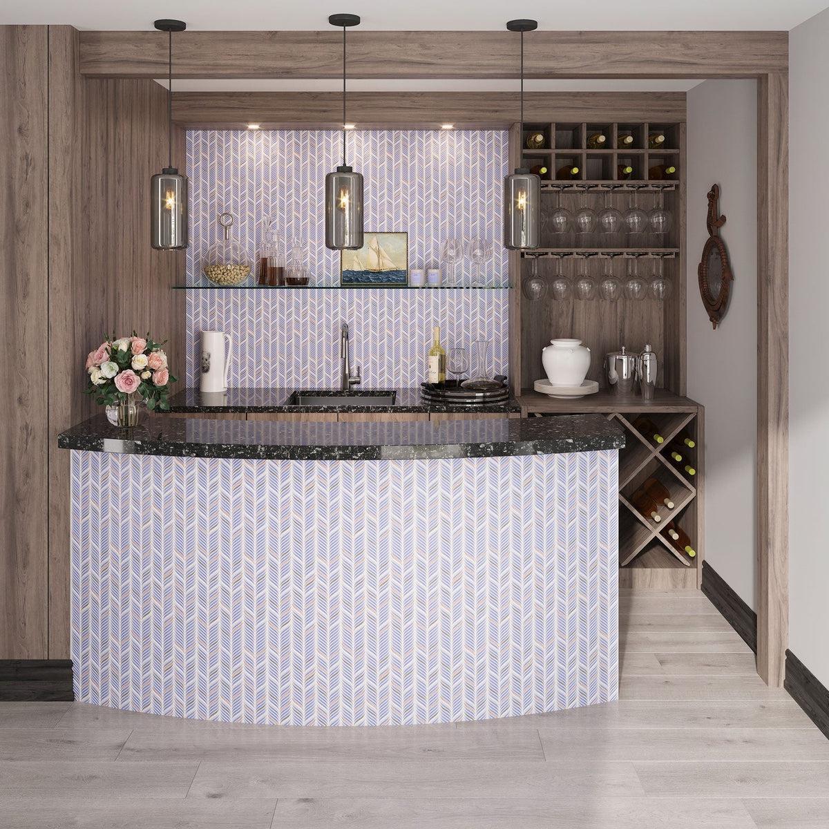 Chateau Blue Sprig Ceramic Mosaic Pantry Bar Counter & Backsplash 