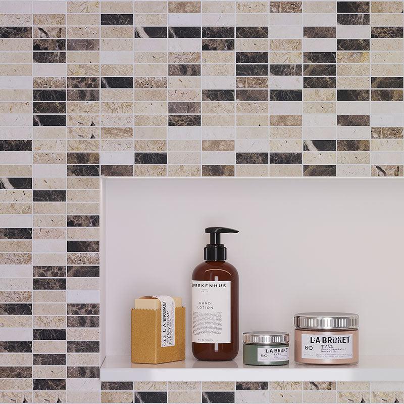 Elada Emperador Dark & Travertine Marble Mosaic Tile | Neutral