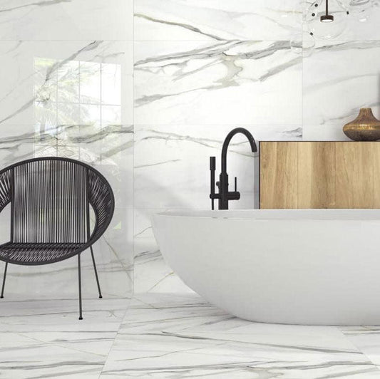 Large Format Polished Calacatta Marble Porcelain Tile Bathroom Walls and Floors 24x48