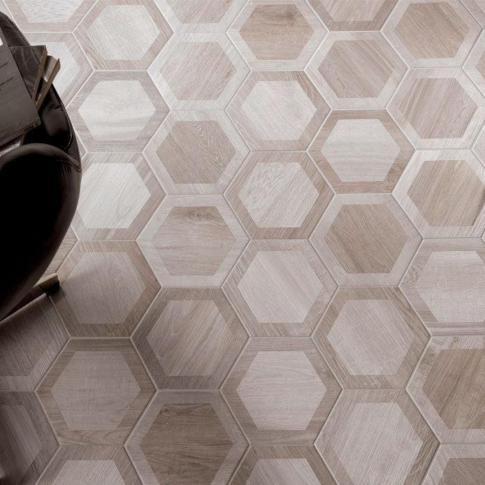 Esagona Intarcio Nut Wood Look Porcelain Tile Hexagon Floor
