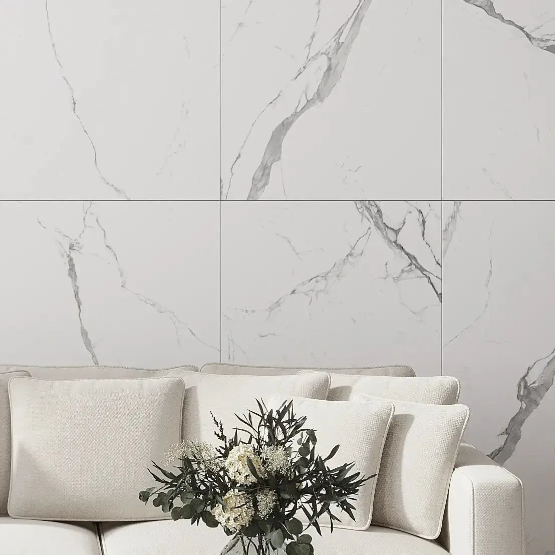 テリア　ギリオン24-7 アンクレット Eterica White & Gray Marbled 24x48 Porcelain Tile | Tile Club