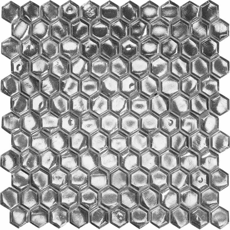 Glossy Silver Hexagon Glass Mosaic Tile | Tile Club | Position1