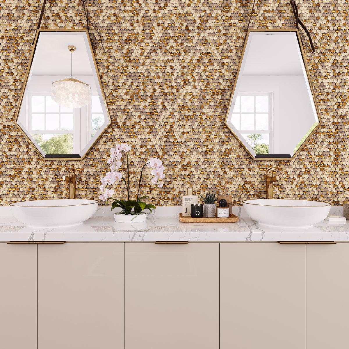Golden Honey Hexagon Glass Mosaic Tile