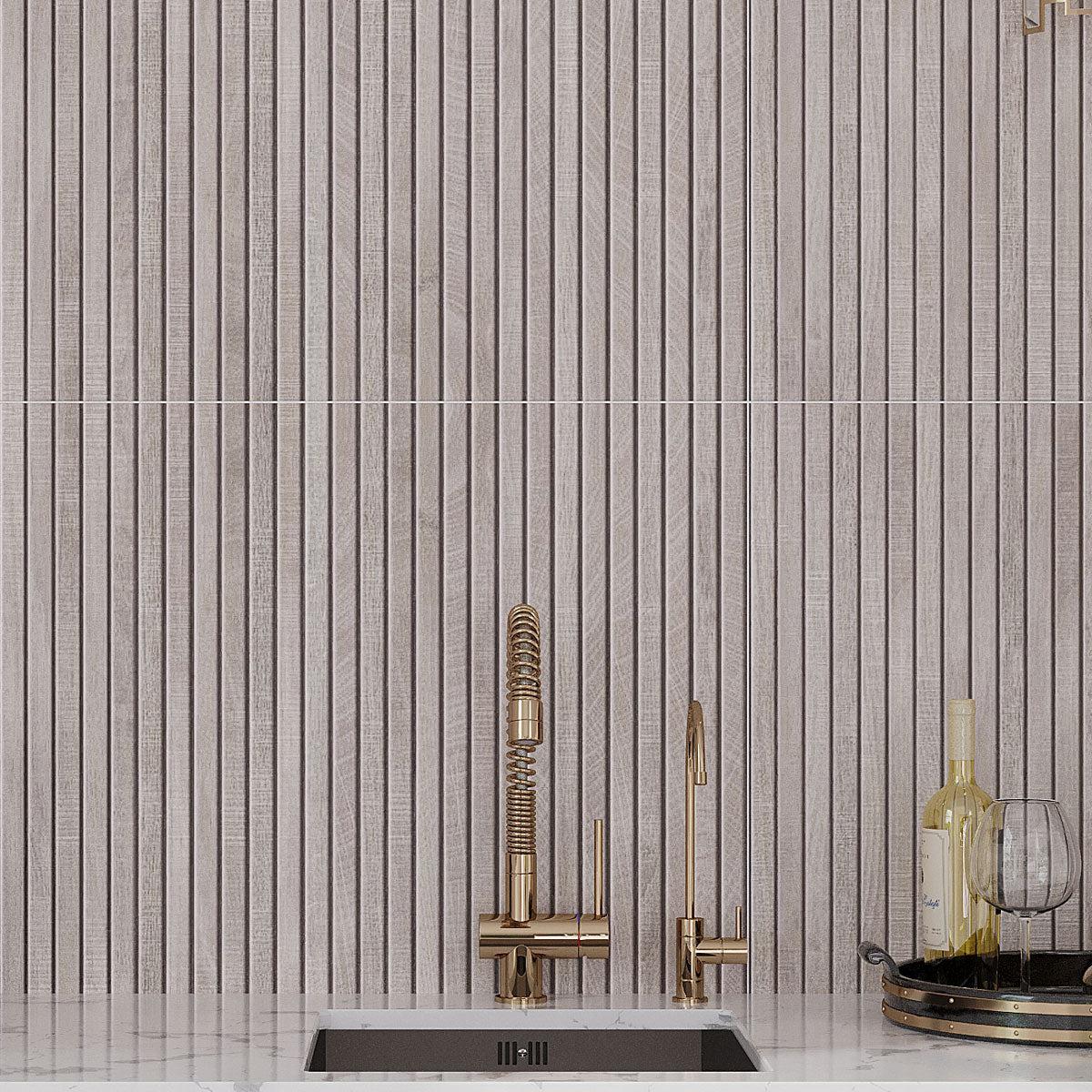 Japandi Gray Slat Wall Tile Bar Backsplash
