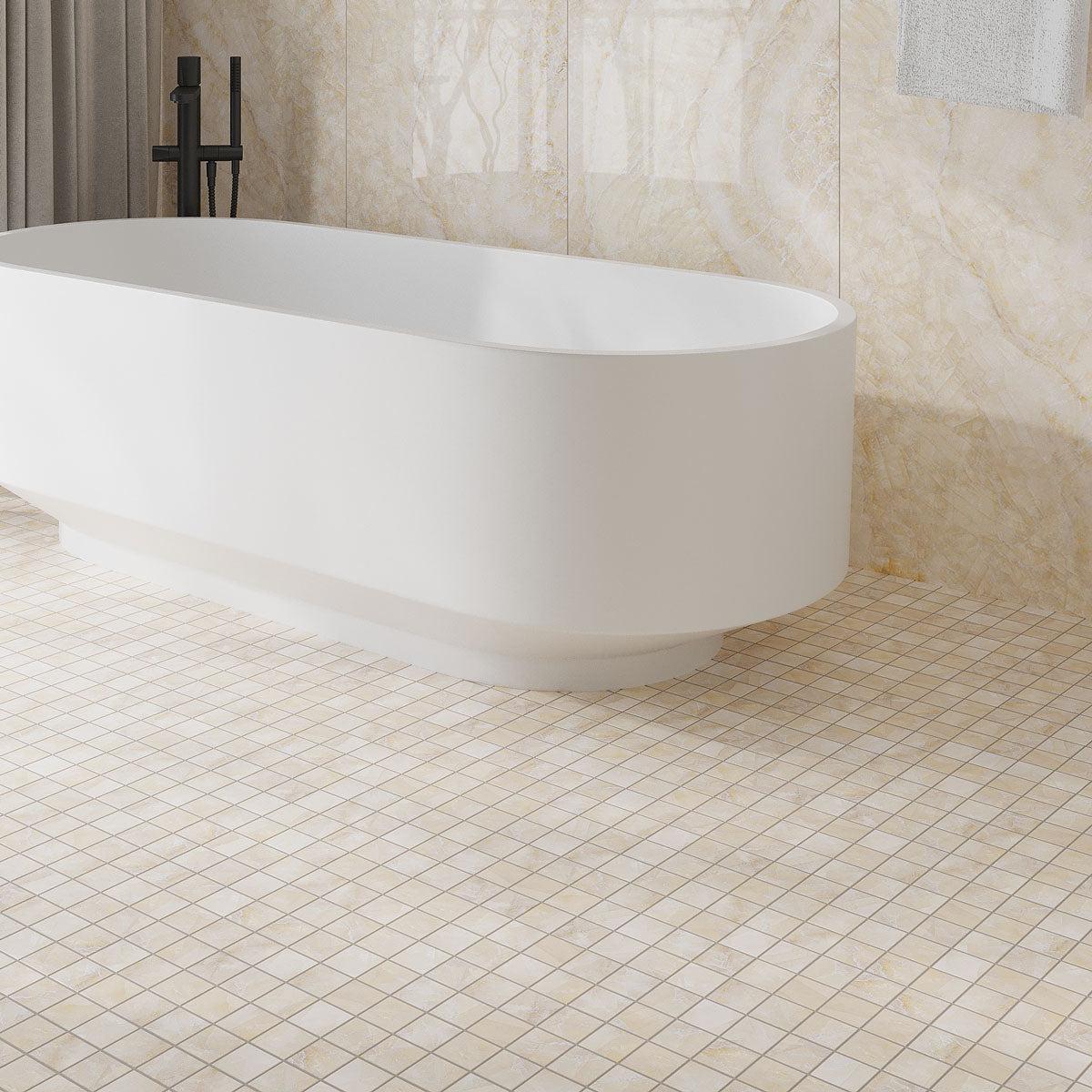 Luminosa Cream 2x2 Porcelain Mosaic Tile | Square Patterned Tiles
