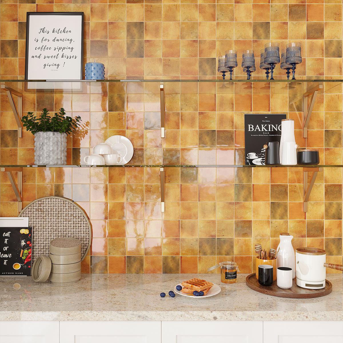 Luna Caramel 4x4 Ceramic Square Tile Backsplash and Shower – Tile Club