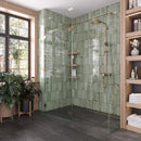 Luna Celadon Shower with Kasai Notte Porcelain Wood Look Floor