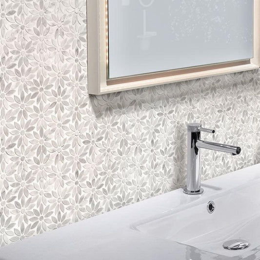 Meadow Bianco Carrara Marble Mosaic Tile Bathroom