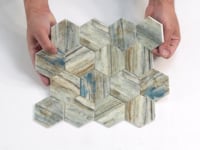 Recycled Glass Hexagon Mosaic In Blue Wood Color