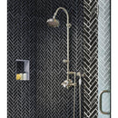 Recycled Glass Herringbone Mosaic in Black Marble Color | Tile Club