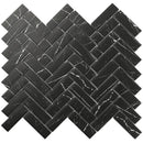 Recycled Glass Herringbone Mosaic in Black Marble Color