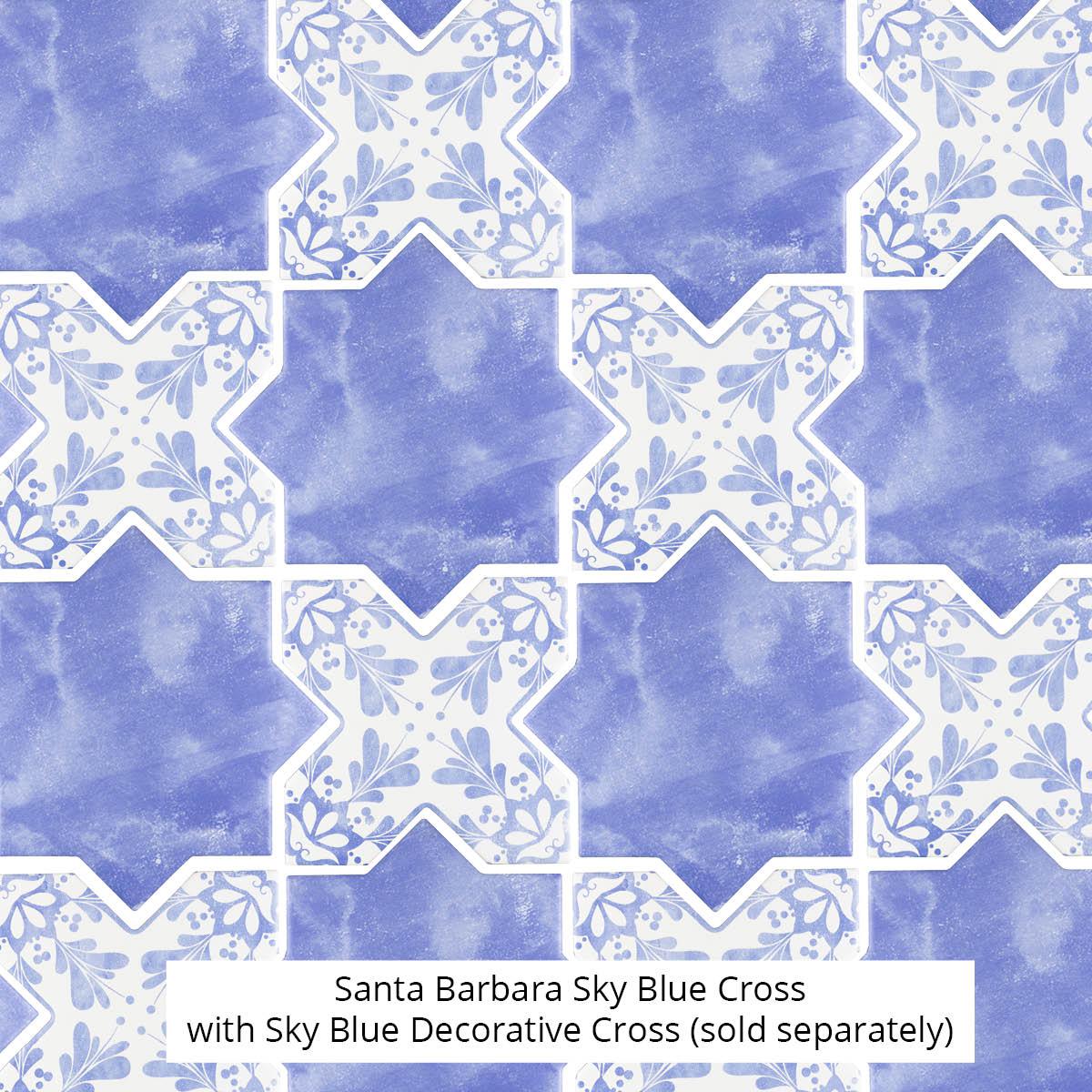 Santa Barbara Sky Blue Decorative Cross | Star and Cross Pattern Tile