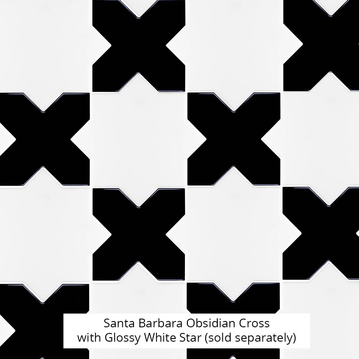 Santa Barbara Obsidian Black Cross Ceramic Tile | Star and Cross Pattern Tile