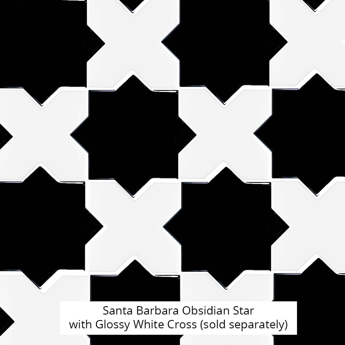 Santa Barbara Obsidian Black Star| Star and Cross Pattern Tile