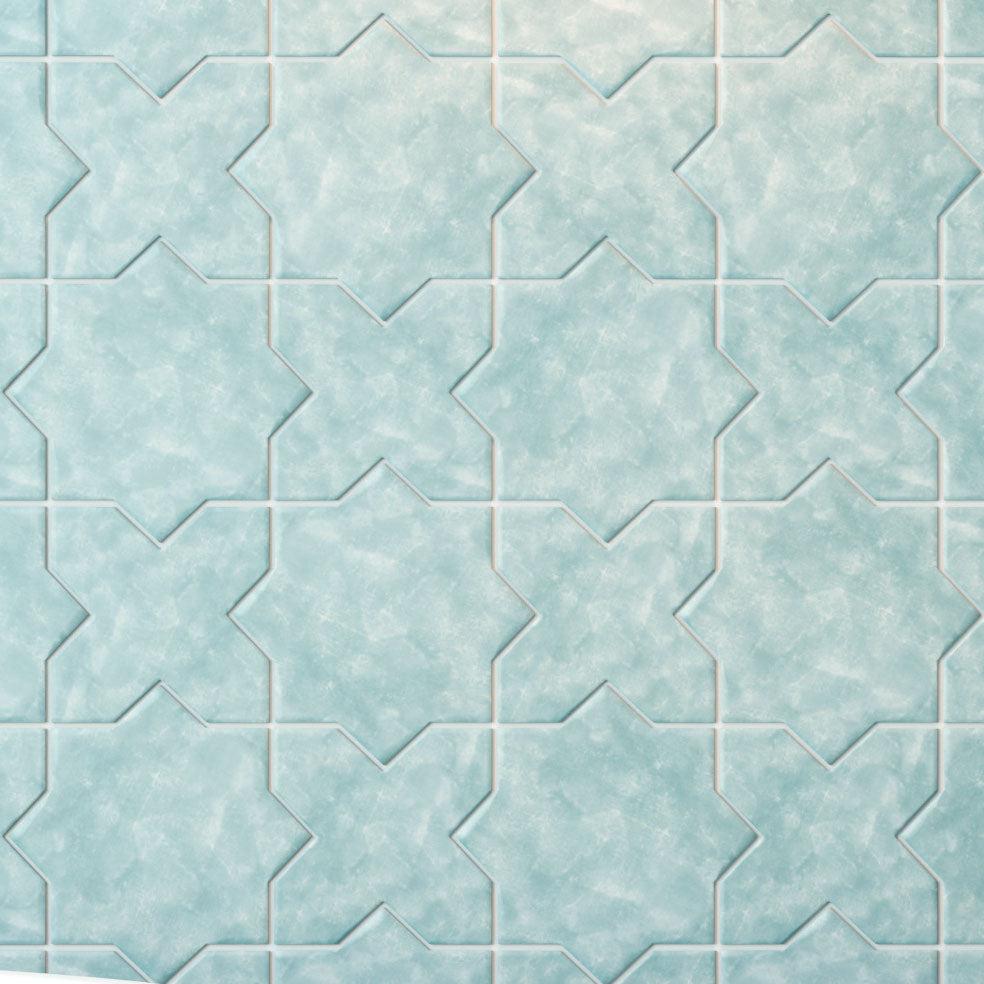 Santa Barbara Dappled Green Star Ceramic Tile | Star and Cross Pattern Tile