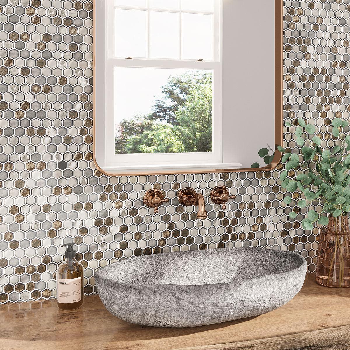 Saturn Grey Hexagon Glass Mosaic Tile | Tile Club