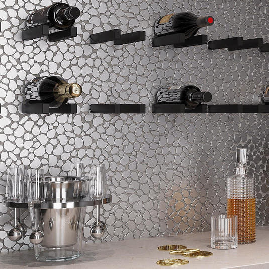 Stainless Steel Pebble Metal Mosaic Tile wine bar backsplash