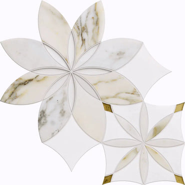 Water Lily Calacatta Gold and Glass Mosaic Tile