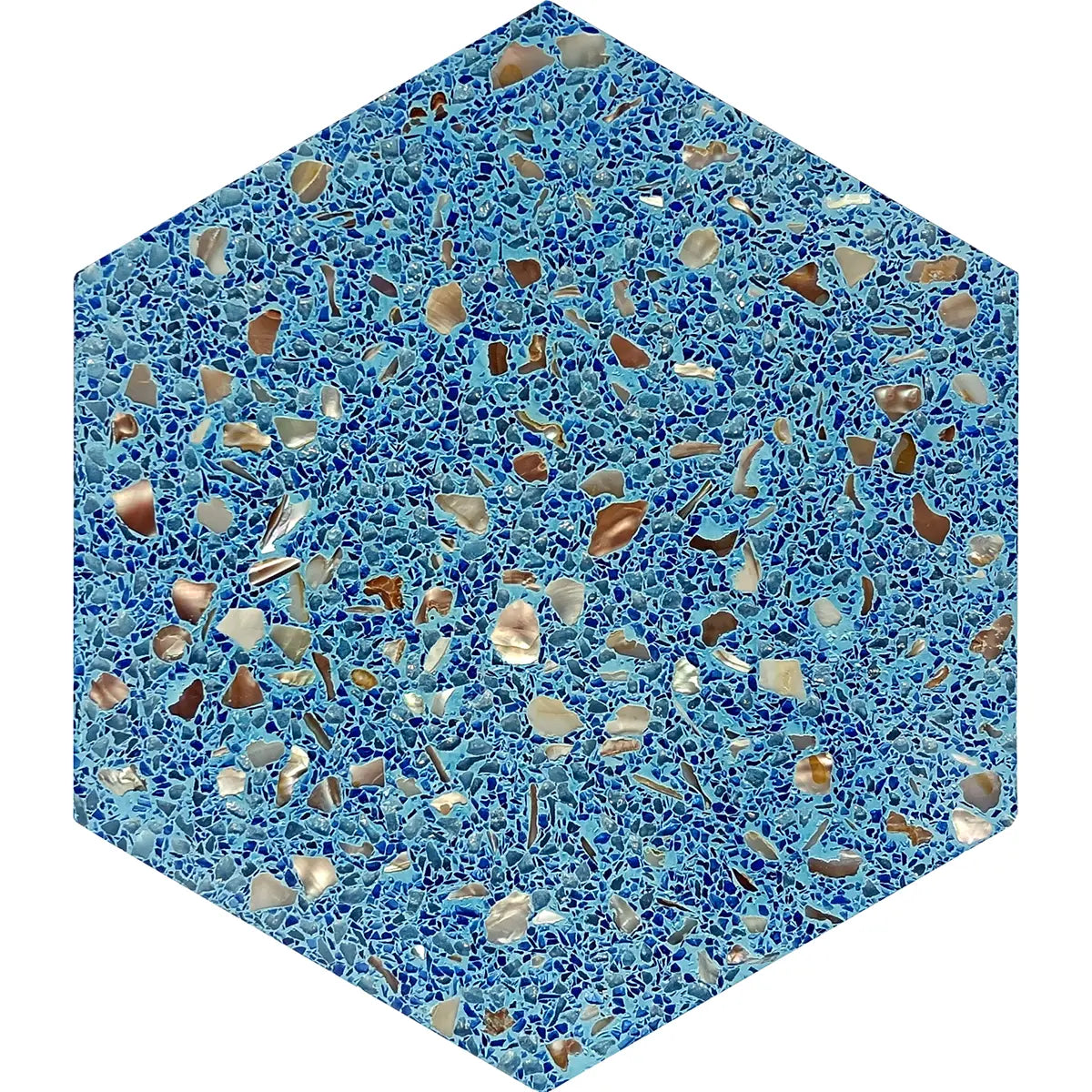 Corazza Ocean Blue Shell and Terrazzo Hexagon Tile
